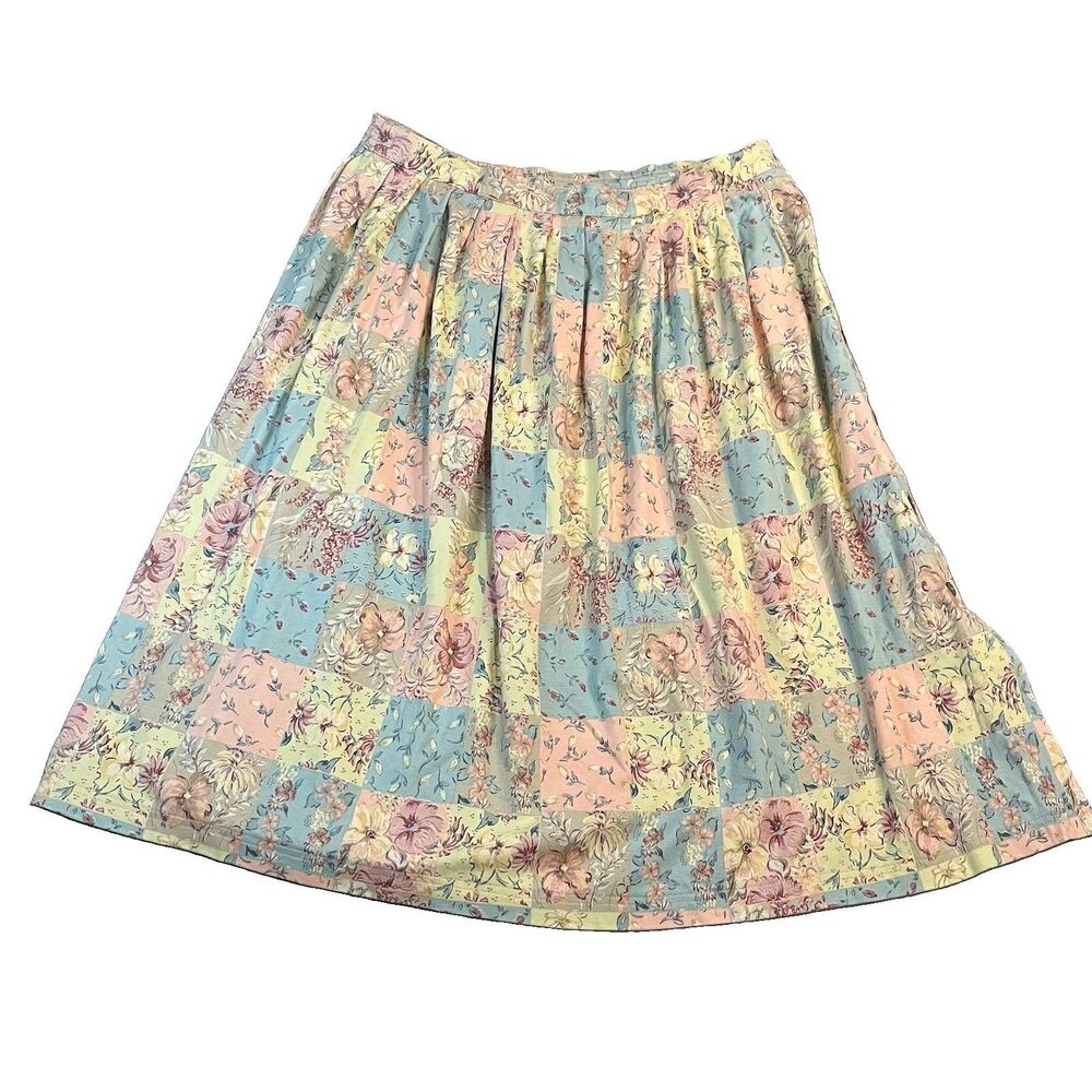 Aileen Too Vintage Patchwork Floral Pastel Colors Midi Skirt Womens Size 2X